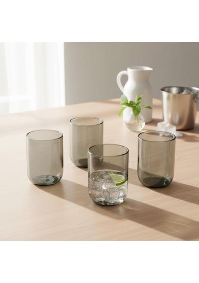 4'lü Füme Renkli Borosilikat Cam Bardak Seti - 290 Ml Isıya Dayanıklı Gri Modern Su, Meşrubat Ve Kahve Yanı Bardağı - Kurşunsuz Ekolojik 4 Adet Çok Renkli