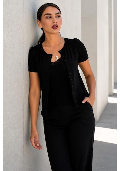 Madmext Siyah Dantel Detaylı Slim Fit Kısa Kol Kadın Hırka Mg2710