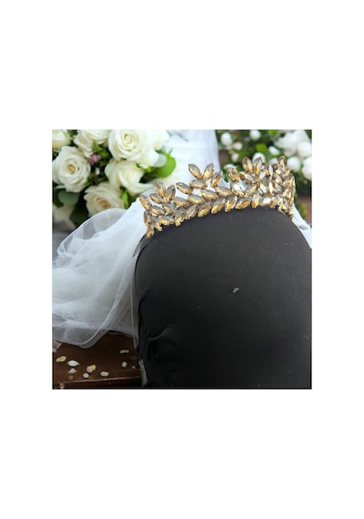 Kristal Taşlı Zarif Gelin,kına,nişan,söz,after,bride,party Taç Sarı - 707821550 Sarı