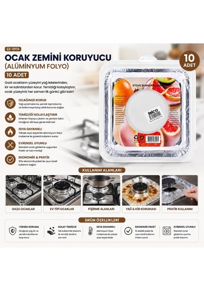 İbico İ22-454 Ocak Zemini Koruyucu Alüminyum Folyo - 10 Adet 20.5 Cm