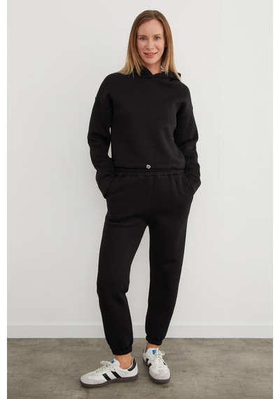 Fullamoda 3 İplik Basic Beli Stoperli Jogger Eşofman Takımı Siyah