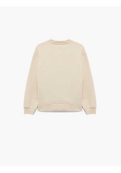 Koton Ayıcık Baskılı Pamuklu Uzun Kollu Bisiklet Yaka Sweatshirt Bej 7wkg10036ak Ekru