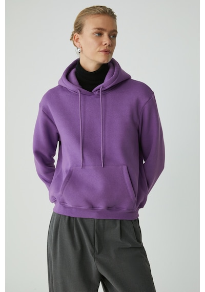 Ethıquet Diane Kadın İçi Polarlı Yumuşacık Comfort Fit Kapüşonlu Mor Sweatshirt