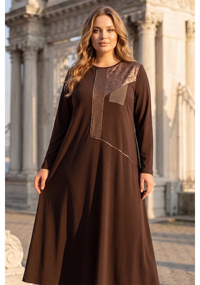 Hermevsim Wearon Kadın Büyük Beden 2 İp Penye Süs Derili Taşlı Beste Kahve Elbise Kahverengi Hermevsim Wearon Kadın Büyük Beden 2 İp Penye Süs Derili Taşlı Beste Kahve Elbise Kahverengi