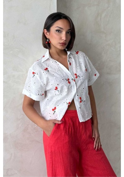 Verymoda Nakışlı Brode Gömlek - D2806 Kiraz