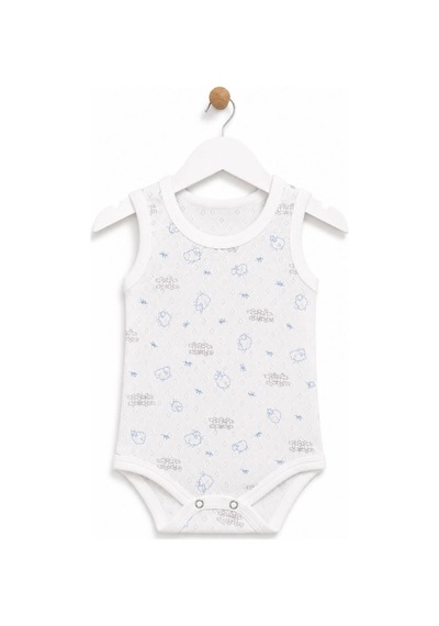 H&c Coolboy H&c Bebek Kolsuz Çıtçıtlı Body Zıbın %100 Pamuk Jakarlı Kuzu Desenli Beyaz Mavi Kuzulu
