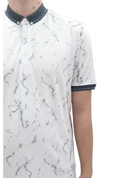Santa Dmctekstil Erkek Kavis-113 Desenli Spor Kesim Rahat Kalıp Cepsiz Polo Yaka T-shirt Beyaz