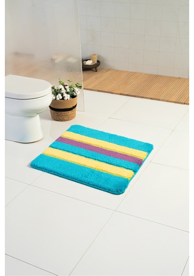 Buççin Online Mağaza Akrilik Linear Multi 60x50 Cm Kare Yaka Yıkanabilir , Makine Dokuması Banyo Paspası Akrilik Kalın Çok Renkli
