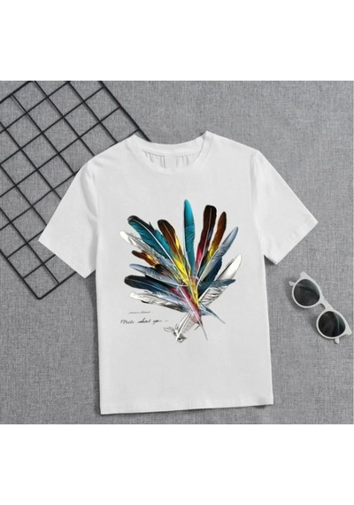 Barlashive Kız Çocuk Baskılı T-shirt - Beyaz Çok Renkli