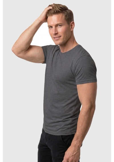 Deepsea Erkek Antrasit Slim Fit %90 Pamuk Likralı Yumuşak Dokulu Basic Tişört 1801131