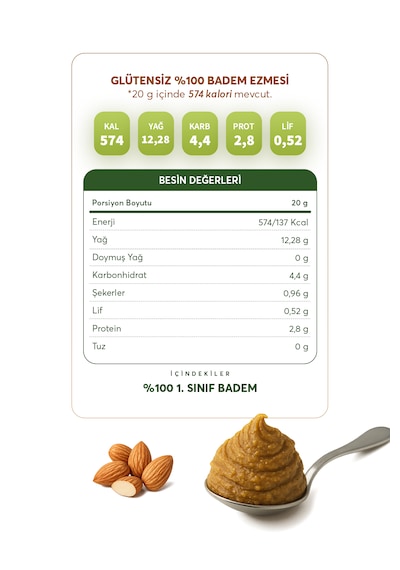 Glütensiz %100 Badem Ezmesi 300 G