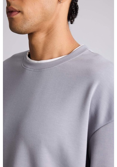 Defacto Boxy Fıt Skuba Dalgıç Kumaş Sweatshirt G6288ax25wngr445 Gri-gr445