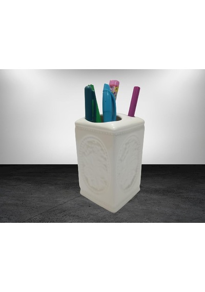 Lexroo Kalemlik Çiçekli Kare Model Seramik Ofis Gereci 8x8x11cm Çok Renkli