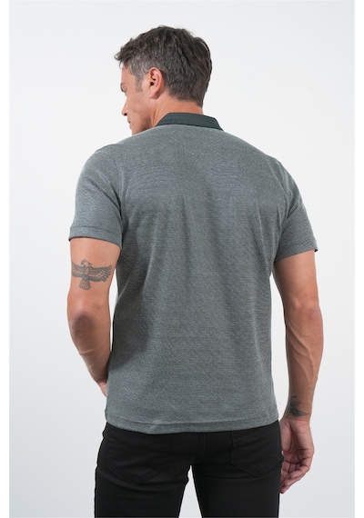 Lacivert-s.yeşil Kendinden Desenli Polo Yaka Kısa Kol Cepli Comfort Fit Pamuklu Tişört 1011260152 Lacivert - Yeşil