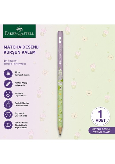 Faber-castell Matcha Desenli Kurşun Kalem 1 Adet 2b Yuvarlak Gövde Yeşil