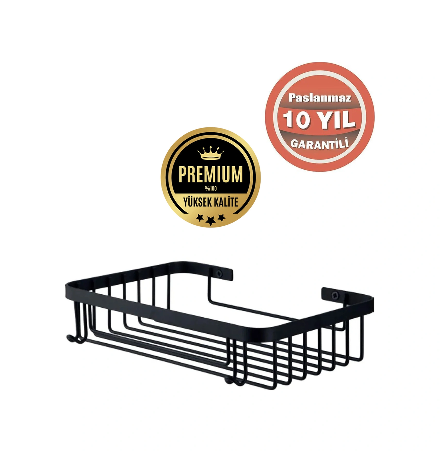 Çelik Banyo Paslanmaz Çelik Taci 1 Li 23x15 Cm Şampuanlık Banyo Rafı Süngerlik Mat Siyah Siyah