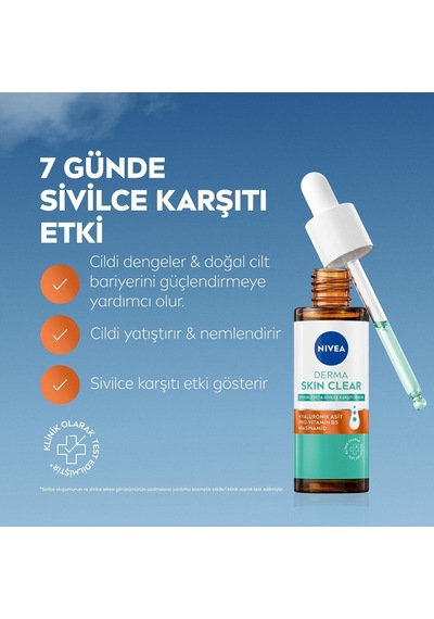 Derma Skin Clear Dengeleyici Ve Sivilce Karşıtı Serum 30ml, Cildi Yatıştırır, Komedojenik Değil