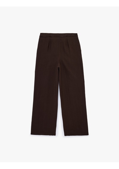 Koton Beli Bağcıklı Cep Detaylı Geniş Paça Kumaş Pantolon Kahverengi 6sal40100ıw Kahve