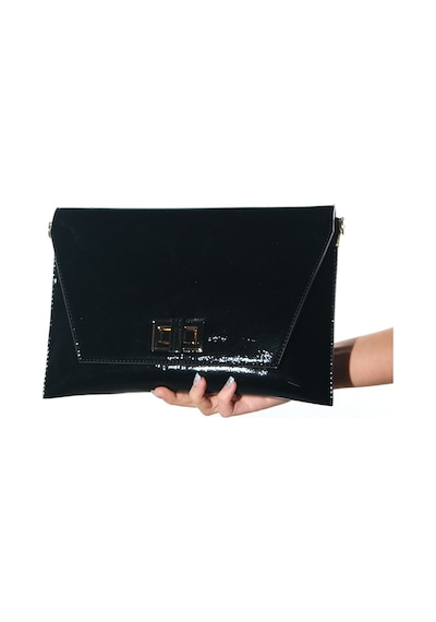 Maorı Siyah Kırışık Rugan Kadın Clutch Çanta