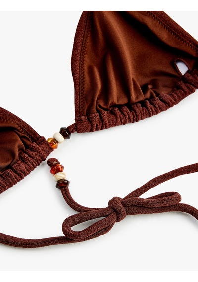 Koton Boncuklu Dokulu Üçgen Bikini Üstü Kahverengi 6sak10092mm Kahve