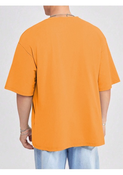 Basic Süprem T-shirt - Turuncu Oversize Bisiklet Yaka Tişört Turuncu