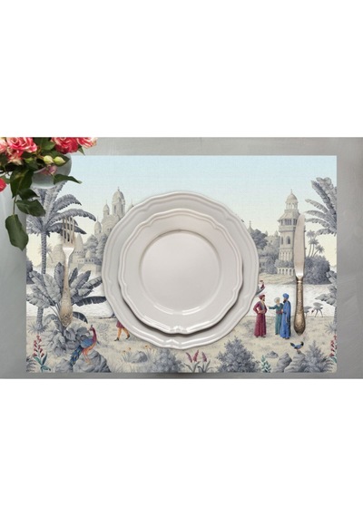 Otantik Manzara Kumaş Amerikan Servis 4'lü Set 35x50cm Keten, Ulusl. Yıkama Ve Solmama Sertifikası Çok Renkli