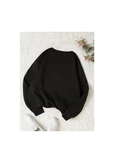 Tarzsokak Minimal Bulls Renkli Oversize Bisiklet Yaka Pamuklu Sweatshirt Siyah