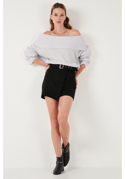 Lela Oversize Fit Madonna Yaka Triko Bayan Kazak 4615216 Açık Gri