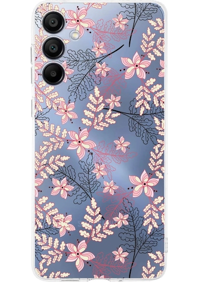 Galaxy A16 Uyumlu Kamera Korumalı Floral Kırmızı Tasarımlı Şeffaf Silikon Kılıf