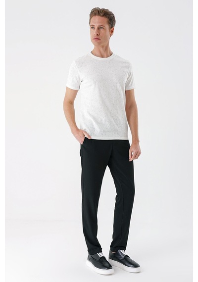 Efor Slim Fit Bisiklet Yaka Sıva Dokuma Pamuklu Ekru Tişört Ts 882 Ekru