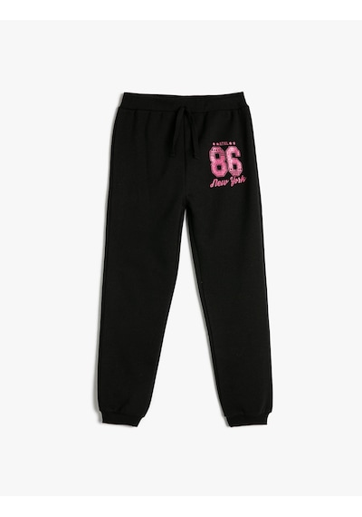 Koton Jogger Eşofman Altı Beli Bağlamalı Sim Baskı Detaylı Siyah 4skg40031ak Siyah