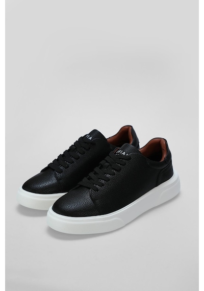 Lufian Tommy Siyah Beyaz Erkek Deri Sneaker Siyah