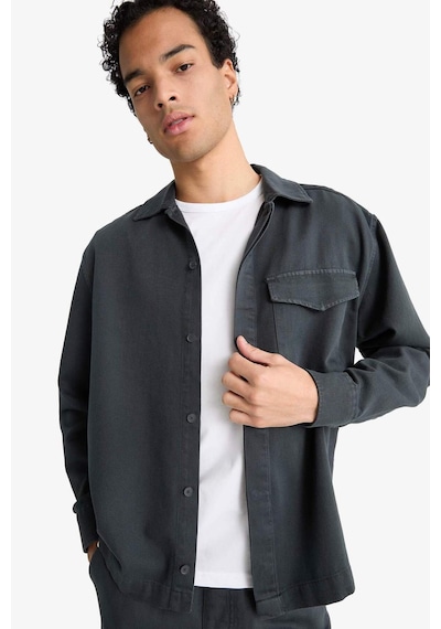 Defacto Boxy Fit Polo Yaka Twill Uzun Kollu Gömlek F7124ax25auar104 Antrasit