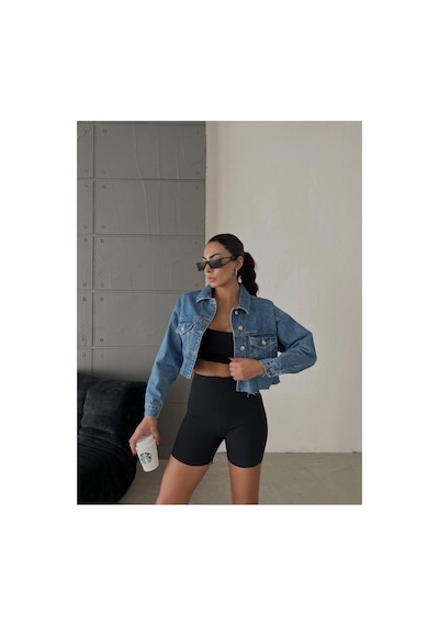 Zdnjeans Kadın Açık Mavi Denim Crop Kot Ceket