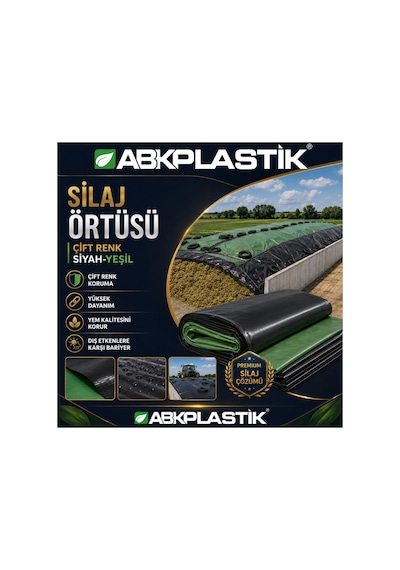 Abk-pes-10x12 10 X 12 M Silaj Örtüsü Çift Renk Siyah-yeşil Abkplastik Yem Örtüsü