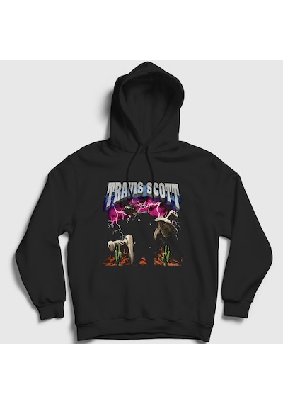 Presmono Unisex Lightning Astroworld Travis Scott Kapüşonlu Sweatshirt Siyah