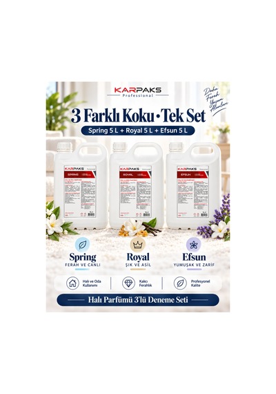 Halı Ve Oda Parfümü 3 Lü Deneme Seti 3x5 L Spring + Royal + Efsun Profesyonel Koku Seti Diğer