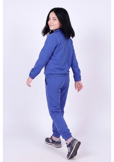 Panios Kids Kız Çocuk Dik Yaka Fermuarlı Beli Bağcıklı Lastik Paça Eşofman Takımı Mavi