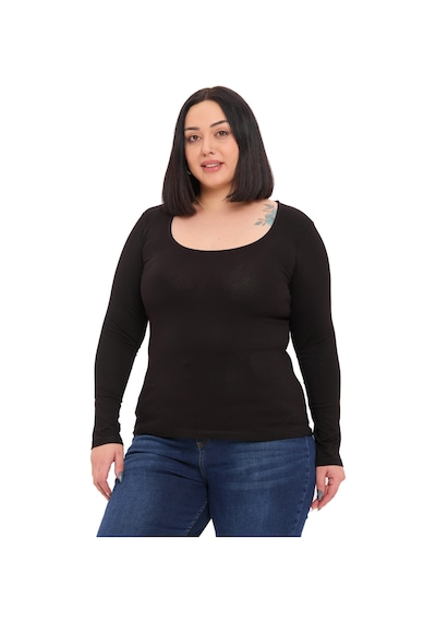 Disentis Büyük Beden U Yaka Uzun Kollu Viskon Siyah Body Siyah