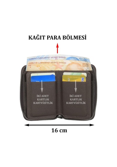Case Club Fermuarlı Deri Erkek Kartlık Ehliyet Kimlik Ve Kağıt Para Bölmeli Kahverengi