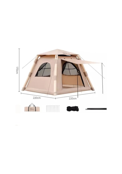 4 Kişilik 4 Mevsim Şişme Çadır 220 X 220 Pompalı Set Krem
