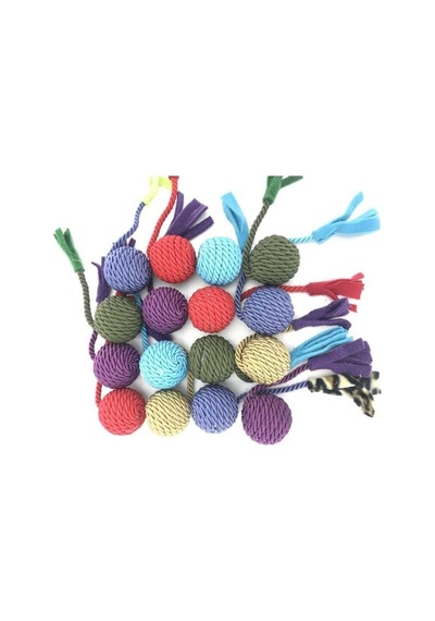 Çıngıraklı Hasır Top Kedi Oyuncağı 3lü Pembe, Mavi,kırmızı - 83898987