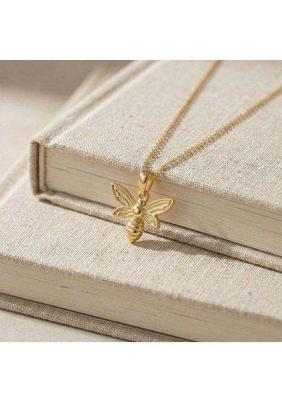 925 Ayar Gümüş Dokulu Arı Kolye Gold