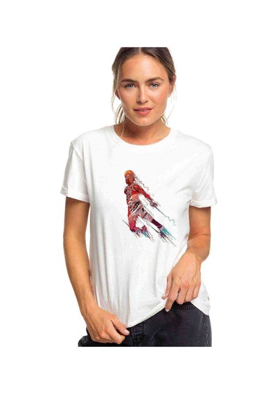 Basketbol Oyuncusu Baskılı Beyaz Kadın Tshirt