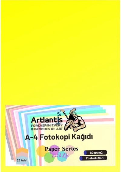 Fosforlu Sarı Renkli A-4 Fotokopi Kağıdı 25 li 1 Paket Artlantis Fotokopi Renkli A4 Kağıdı