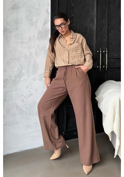 Madmext Camel Çizgili Cepli Kadın Gömlek Mg2345 Camel