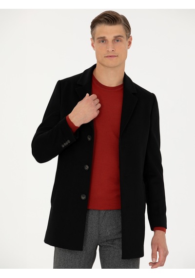 Cacharel Siyah Yün Karışımlı Ex.slim Fit Palto