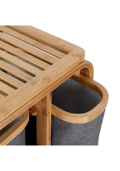 Kirli Çamaşır Sepeti Ahşap - Bambu 3 Organizer Bölmeli Kumaş Çantalı 50x30x70cm Çok Renkli