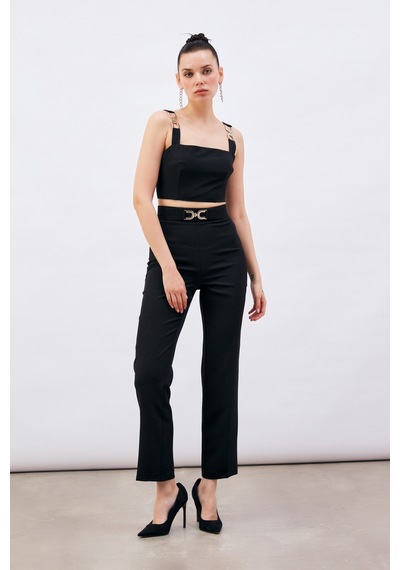 Sateen Aksesuar Detaylı Pantolon - Siyah