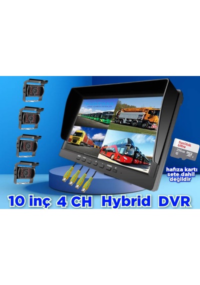 10 İnç Dvr Ekran 4 Adet Metal Kasa Ledli Kamera Set 12 24 Volt
